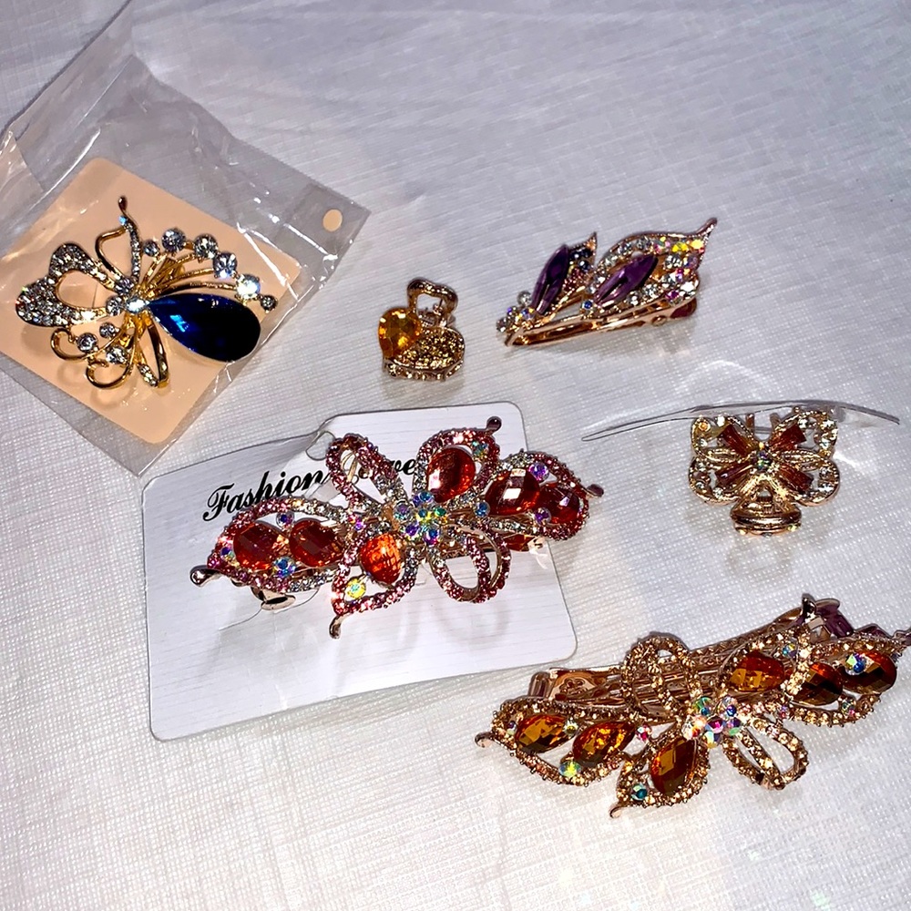 Lot set hair accessories clips brooch stones crystals flower wedding party